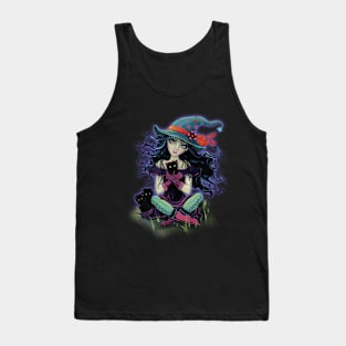 Kitten Witch Halloween Witch with Black Cats Tank Top